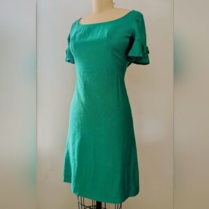 60s Vintage Green Wiggle Dress with Ruffle Sleeves - Size S